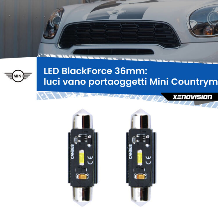 <strong>Luci Vano Portaoggetti LED per Mini Countryman</strong> R60 2010 - 2016. Coppia lampade <strong>C5W</strong> 36mm modello BlackForce canbus.