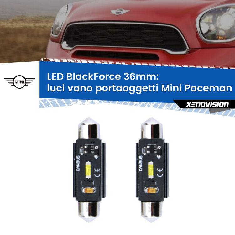 <strong>Luci Vano Portaoggetti LED per Mini Paceman</strong> R61 2012 - 2016. Coppia lampade <strong>C5W</strong> 36mm modello BlackForce canbus.