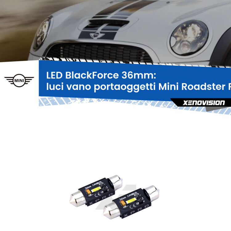 <strong>LED luci vano portaoggetti 36mm per Mini Roadster</strong> R59 2012 - 2015. Coppia lampadine <strong>C5W</strong>modello BlackForce Xenovision.