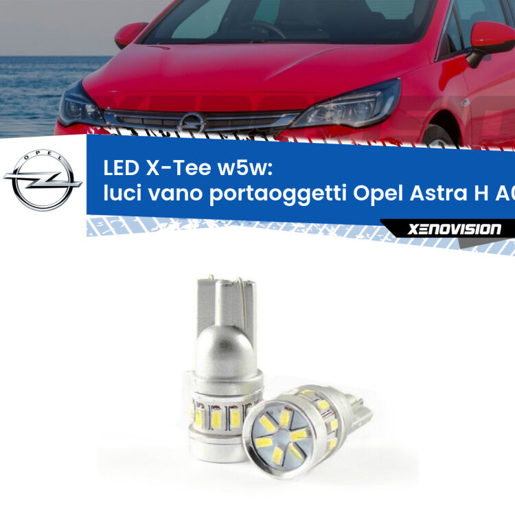 <strong>LED luci vano portaoggetti per Opel Astra H</strong> A04 2004 - 2014. Lampade <strong>W5W</strong> modello X-Tee Xenovision top di gamma.