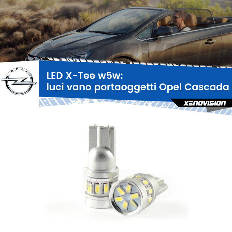 <strong>LED luci vano portaoggetti per Opel Cascada</strong>  2013 - 2019. Lampade <strong>W5W</strong> modello X-Tee Xenovision top di gamma.