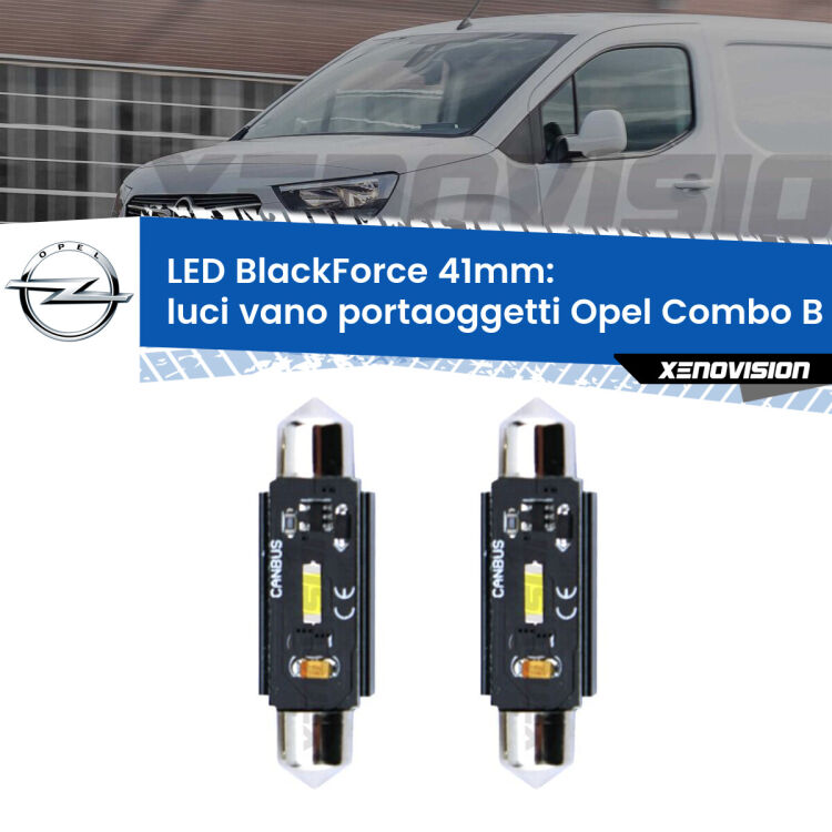 <strong>Luci Vano Portaoggetti LED per Opel Combo B</strong>  1994 - 2001. Coppia lampade <strong>C5W</strong> 41mm modello BlackForce canbus.