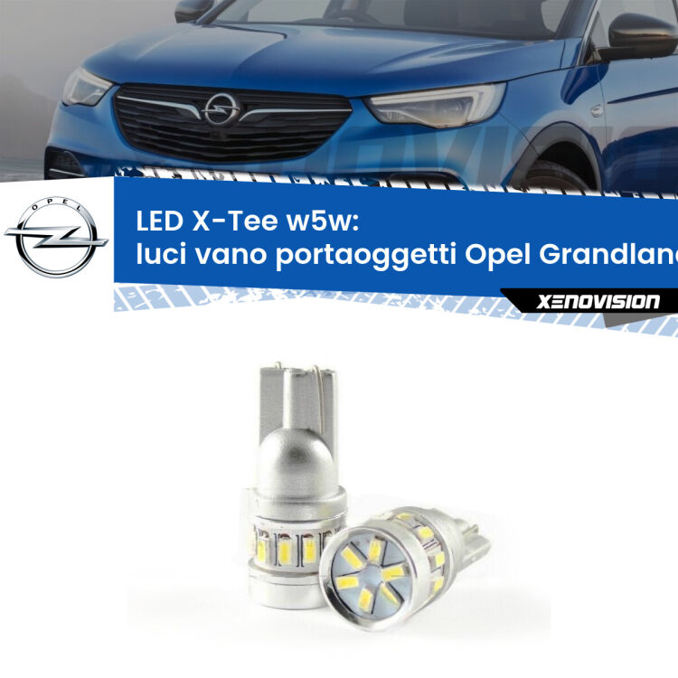 <strong>LED luci vano portaoggetti per Opel Grandland</strong>  2017 in poi. Lampade <strong>W5W</strong> modello X-Tee Xenovision top di gamma.