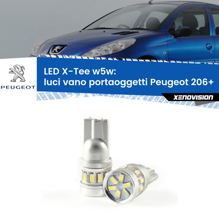 <strong>LED luci vano portaoggetti per Peugeot 206+</strong>  2009 - 2013. Lampade <strong>W5W</strong> modello X-Tee Xenovision top di gamma.