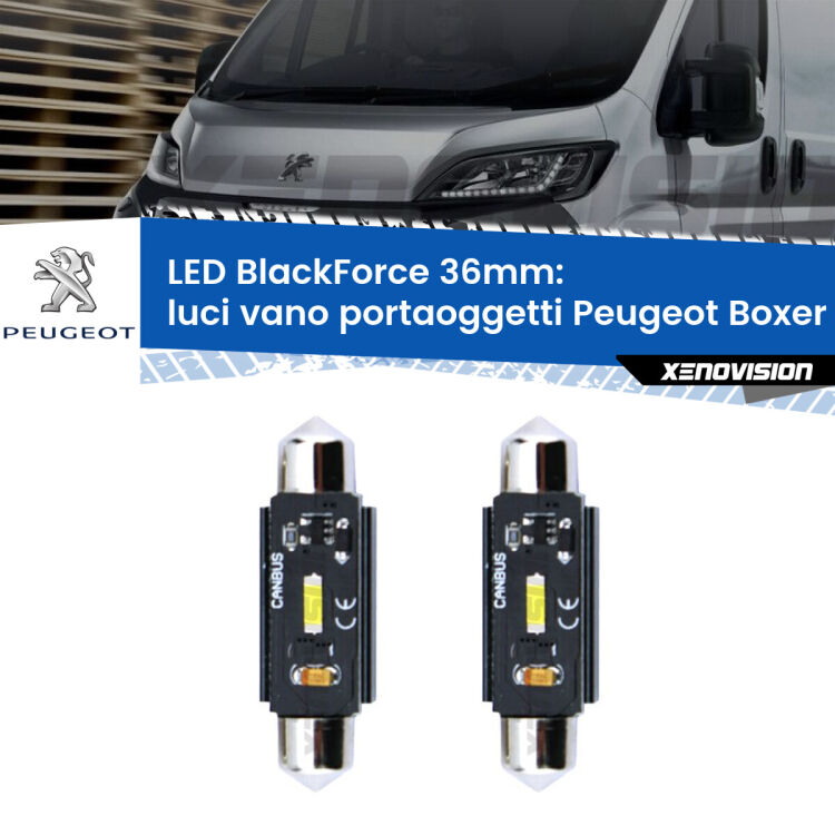 <strong>Luci Vano Portaoggetti LED per Peugeot Boxer</strong> Mk1 1994 - 2002. Coppia lampade <strong>C5W</strong> 36mm modello BlackForce canbus.