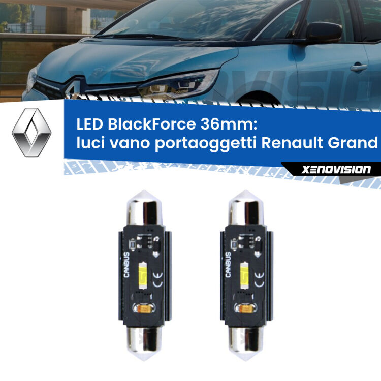 <strong>Luci Vano Portaoggetti LED per Renault Grand scenic III</strong> Mk3 2009 - 2015. Coppia lampade <strong>C5W</strong> 36mm modello BlackForce canbus.