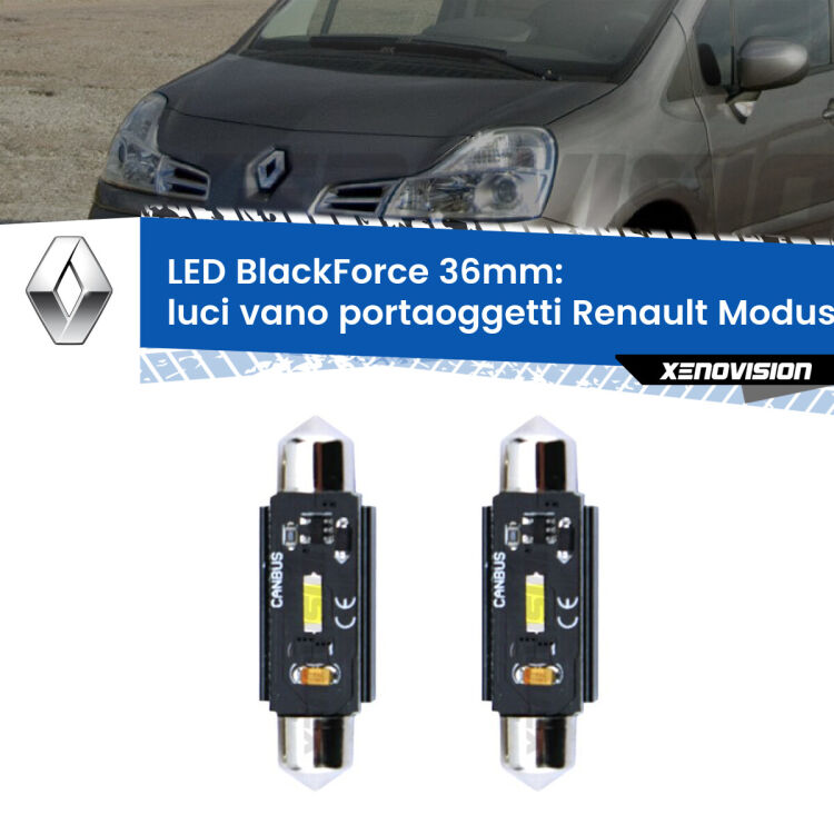 <strong>Luci Vano Portaoggetti LED per Renault Modus</strong>  2004 - 2012. Coppia lampade <strong>C5W</strong> 36mm modello BlackForce canbus.