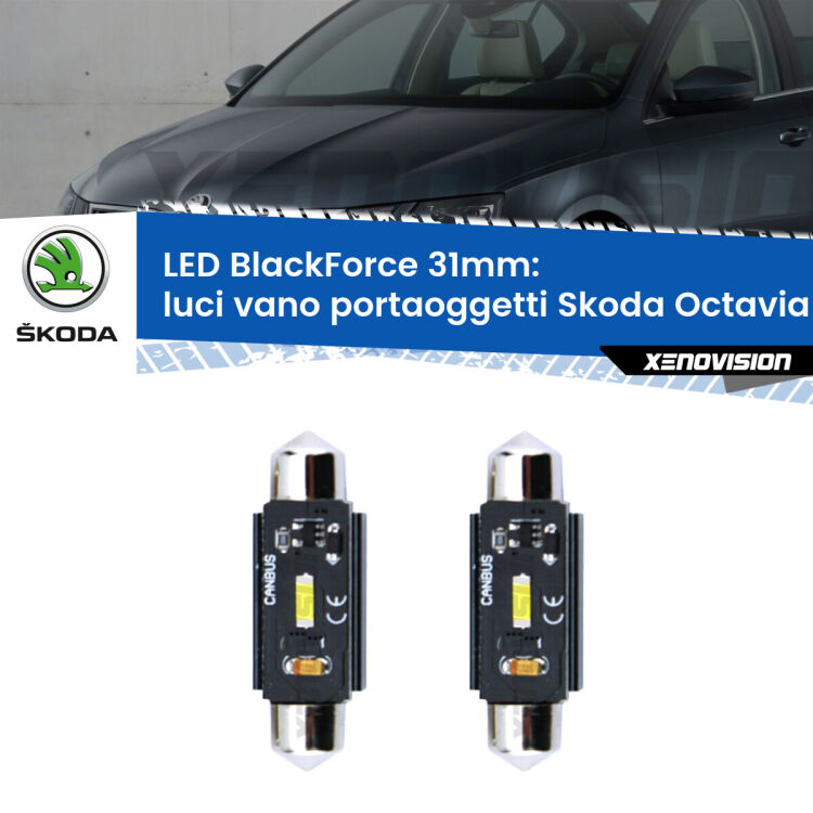 <strong>Luci Vano Portaoggetti LED per Skoda Octavia II</strong> 1Z 2004 - 2013. Coppia lampade <strong>C5W</strong> 31mm modello BlackForce canbus.