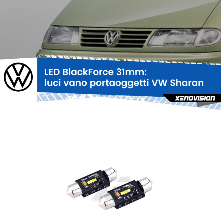 <strong>LED luci vano portaoggetti 31mm per VW Sharan</strong>  1995 - 2000. Coppia lampadine <strong>C5W</strong>modello BlackForce Xenovision.