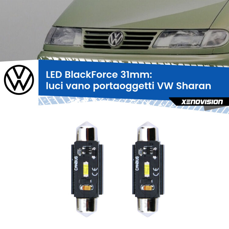 <strong>Luci Vano Portaoggetti LED per VW Sharan</strong>  1995 - 2000. Coppia lampade <strong>C5W</strong> 31mm modello BlackForce canbus.