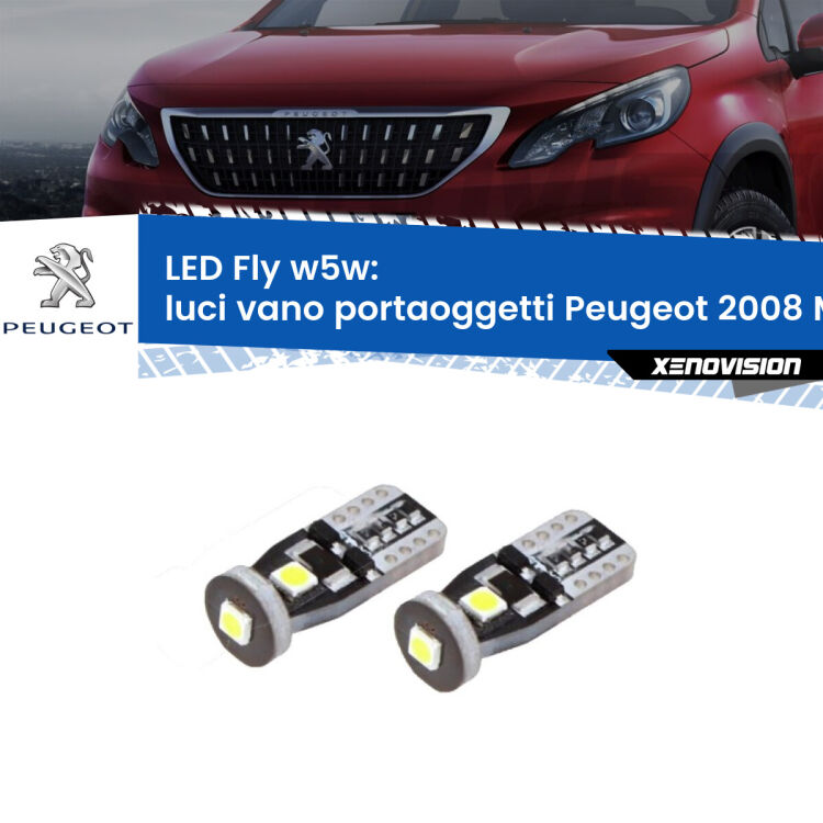 <strong>luci vano portaoggetti LED per Peugeot 2008</strong> Mk1 2013 - 2018. Coppia lampadine <strong>w5w</strong> Canbus compatte modello Fly Xenovision.