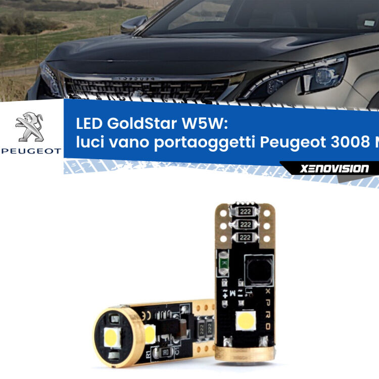 <strong>Luci Vano Portaoggetti LED Peugeot 3008</strong> Mk2 2016 in poi: ottima luminosità a 360 gradi. Si inseriscono ovunque. Canbus, Top Quality.