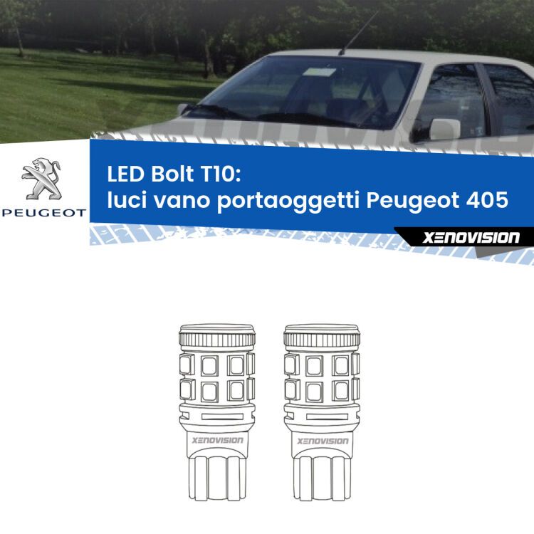 <strong>Luci Vano Portaoggetti LED per Peugeot 405</strong>  1987 - 1997. Coppia lampade <strong>T10</strong> modello Bolt canbus.