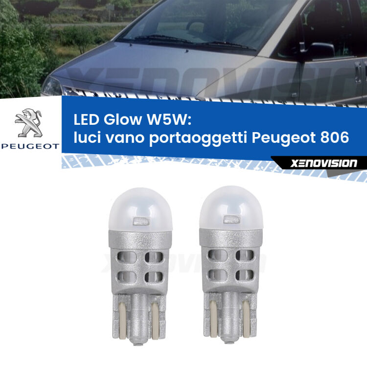 <strong>Luci Vano Portaoggetti LED luce calda per Peugeot 806</strong>  1994 - 2002. Coppia lampade <strong>W5W</strong> modello Glow di Xenovision.