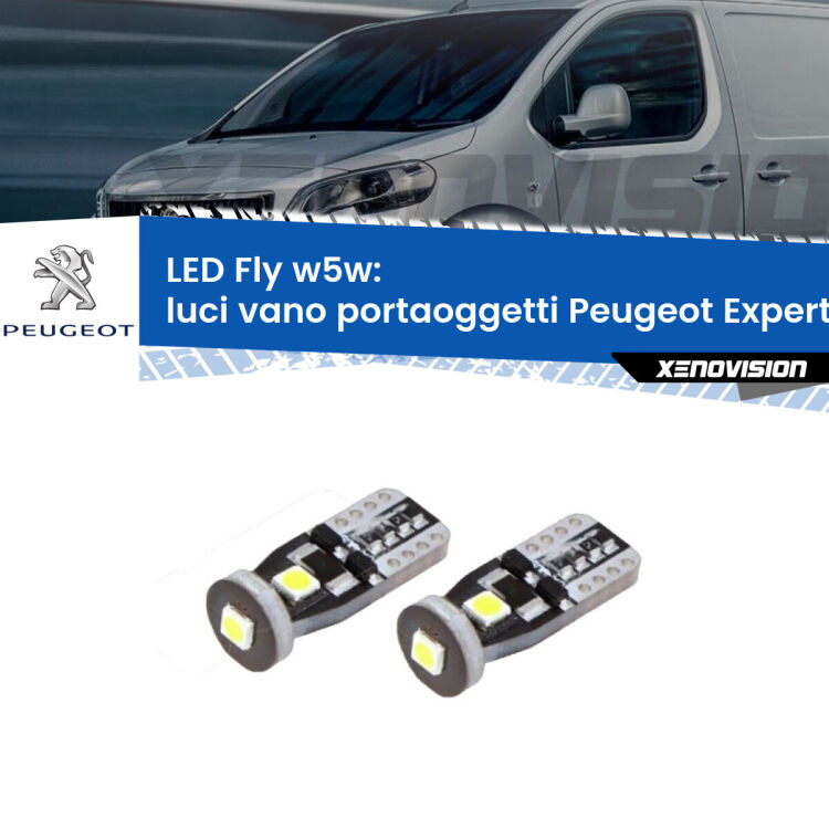 <strong>luci vano portaoggetti LED per Peugeot Expert</strong> Mk2 2007 - 2015. Coppia lampadine <strong>w5w</strong> Canbus compatte modello Fly Xenovision.