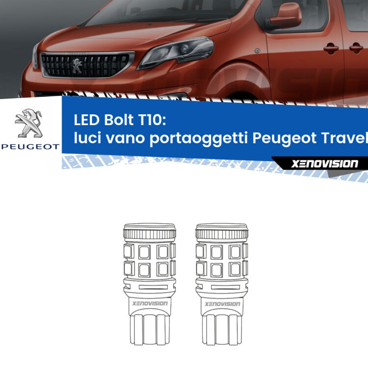 <strong>Luci Vano Portaoggetti LED per Peugeot Traveller</strong>  2016 in poi. Coppia lampade <strong>T10</strong> modello Bolt canbus.