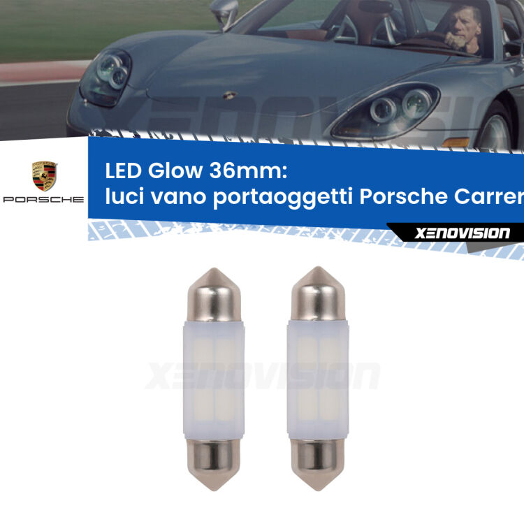 <strong>Luci Vano Portaoggetti LED luce calda per Porsche Carrera GT</strong> 980 2003 - 2006. Coppia lampade <strong>C5W</strong> 36mm modello Glow di Xenovision.