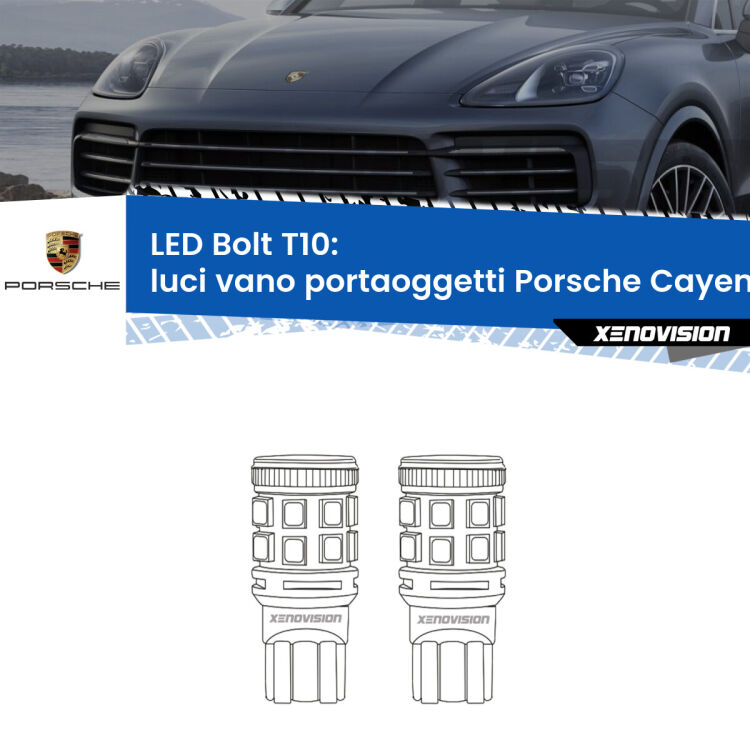 <strong>Luci Vano Portaoggetti LED per Porsche Cayenne</strong> 9PA 2002 - 2010. Coppia lampade <strong>T10</strong> modello Bolt canbus.