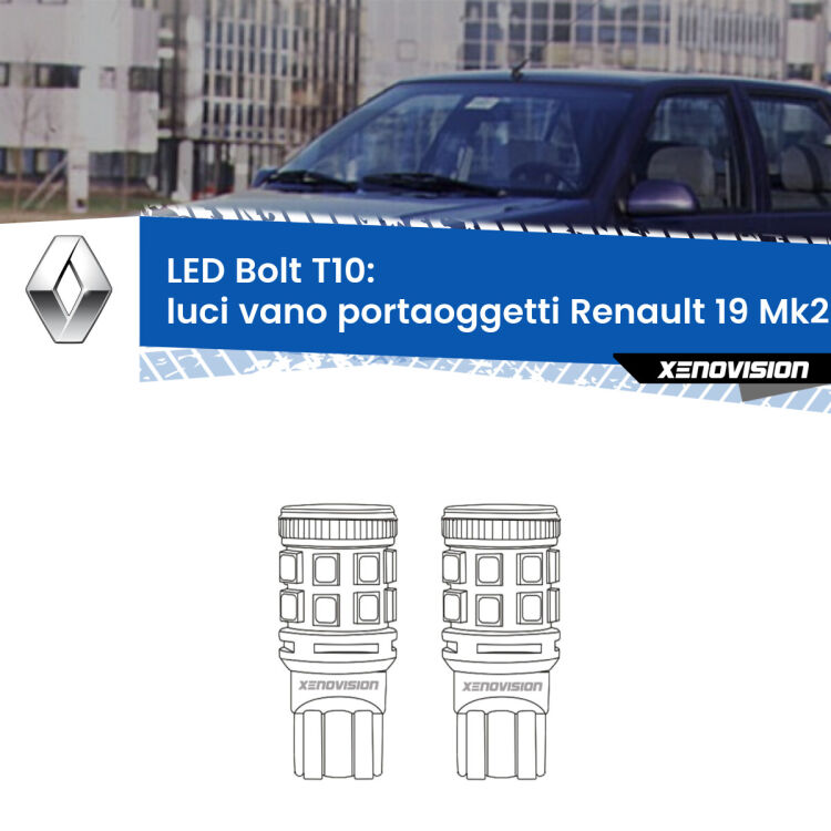 <strong>Luci Vano Portaoggetti LED per Renault 19</strong> Mk2 1992 - 1995. Coppia lampade <strong>T10</strong> modello Bolt canbus.