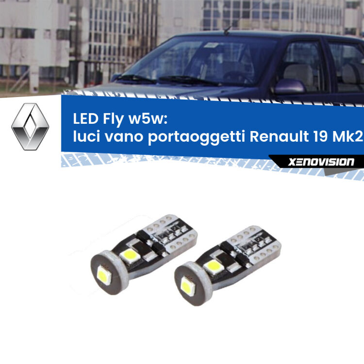 <strong>luci vano portaoggetti LED per Renault 19</strong> Mk2 1992 - 1995. Coppia lampadine <strong>w5w</strong> Canbus compatte modello Fly Xenovision.