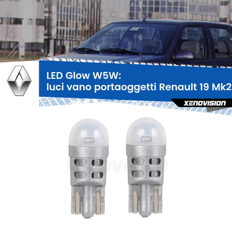 <strong>Luci Vano Portaoggetti LED luce calda per Renault 19</strong> Mk2 1992 - 1995. Coppia lampade <strong>W5W</strong> modello Glow di Xenovision.