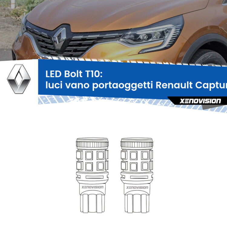 <strong>Luci Vano Portaoggetti LED per Renault Captur II</strong> JB/JE in poi. Coppia lampade <strong>T10</strong> modello Bolt canbus.