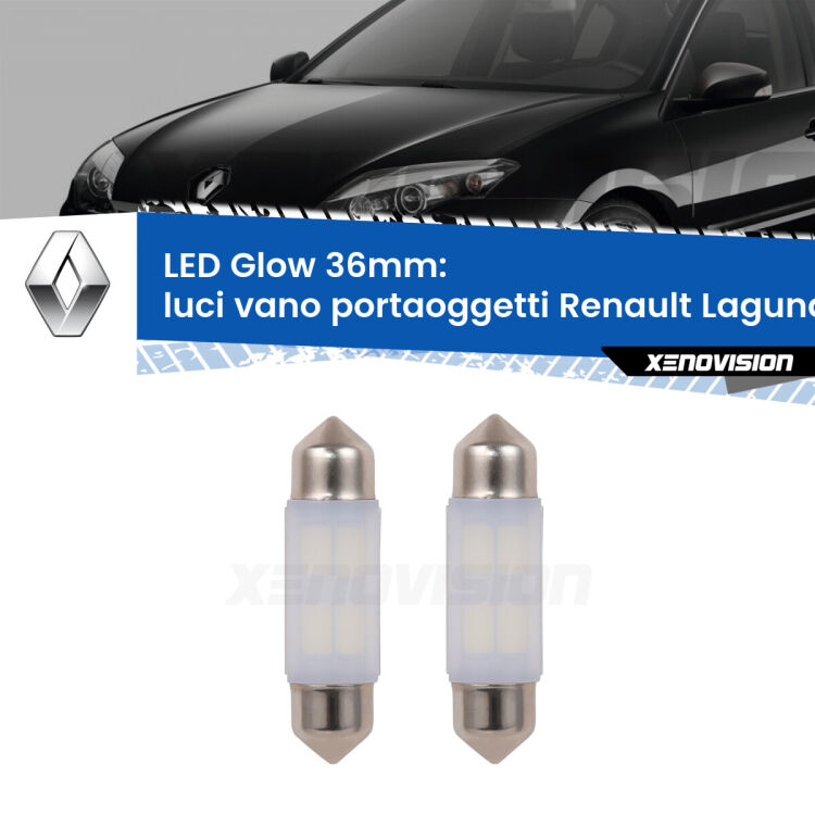 <strong>Luci Vano Portaoggetti LED luce calda per Renault Laguna II</strong> X74 2000 - 2006. Coppia lampade <strong>C5W</strong> 36mm modello Glow di Xenovision.