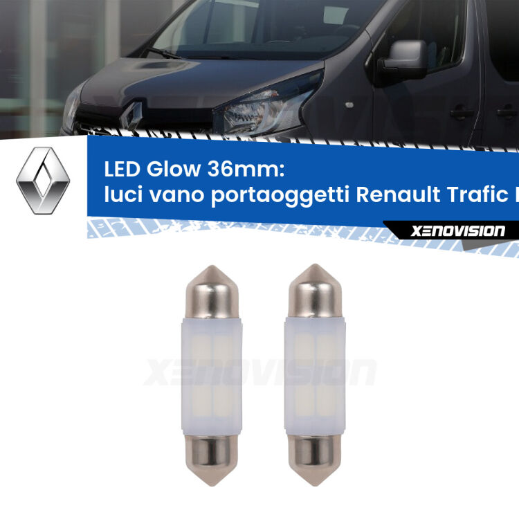 <strong>Luci Vano Portaoggetti LED luce calda per Renault Trafic I</strong> Mk1 1980 - 2000. Coppia lampade <strong>C5W</strong> 36mm modello Glow di Xenovision.