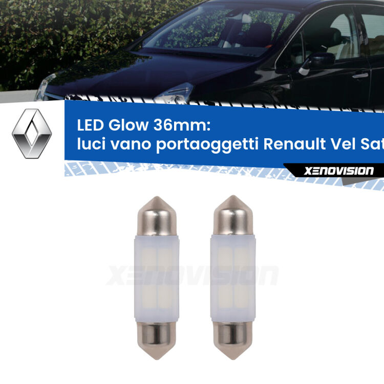 <strong>Luci Vano Portaoggetti LED luce calda per Renault Vel Satis</strong>  2002 - 2010. Coppia lampade <strong>C5W</strong> 36mm modello Glow di Xenovision.