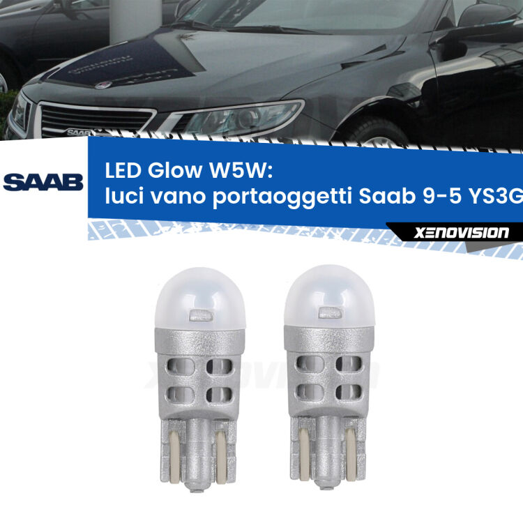 <strong>Luci Vano Portaoggetti LED luce calda per Saab 9-5</strong> YS3G 2010 - 2012. Coppia lampade <strong>W5W</strong> modello Glow di Xenovision.