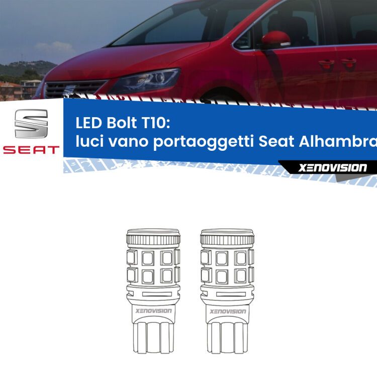 <strong>Luci Vano Portaoggetti LED per Seat Alhambra</strong> 7M 1996 - 2010. Coppia lampade <strong>T10</strong> modello Bolt canbus.