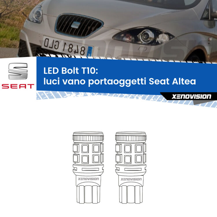 <strong>Luci Vano Portaoggetti LED per Seat Altea</strong>  2004 - 2010. Coppia lampade <strong>T10</strong> modello Bolt canbus.