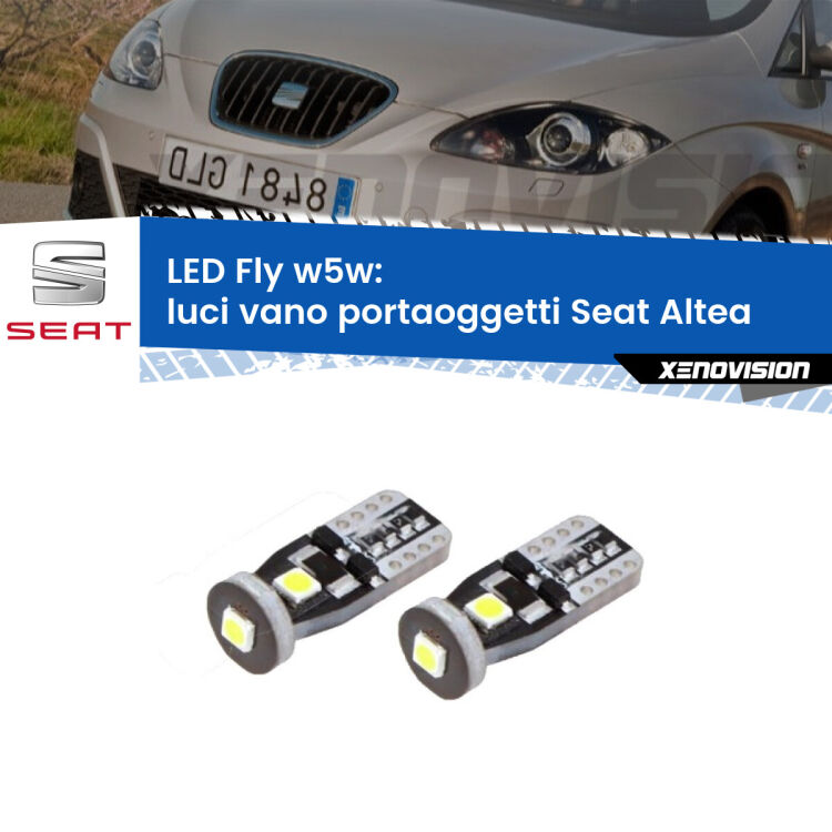 <strong>luci vano portaoggetti LED per Seat Altea</strong>  2004 - 2010. Coppia lampadine <strong>w5w</strong> Canbus compatte modello Fly Xenovision.