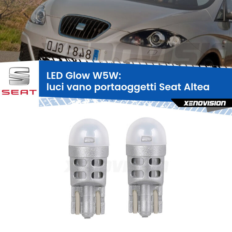 <strong>Luci Vano Portaoggetti LED luce calda per Seat Altea</strong>  2004 - 2010. Coppia lampade <strong>W5W</strong> modello Glow di Xenovision.