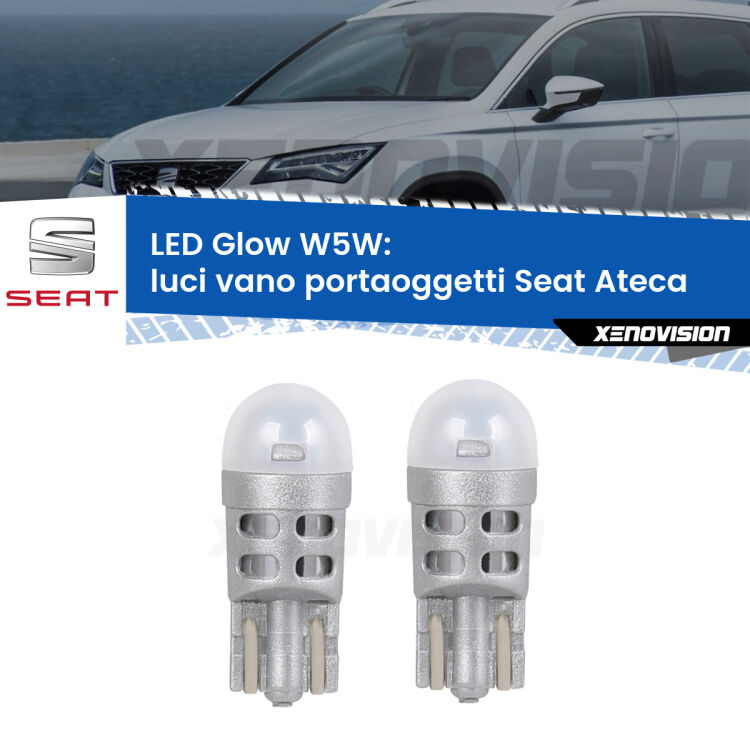 <strong>Luci Vano Portaoggetti LED luce calda per Seat Ateca</strong>  2016 in poi. Coppia lampade <strong>W5W</strong> modello Glow di Xenovision.