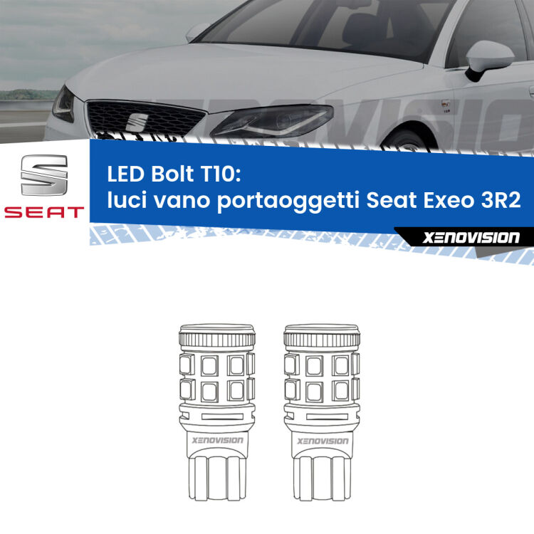 <strong>Luci Vano Portaoggetti LED per Seat Exeo</strong> 3R2 2008 - 2013. Coppia lampade <strong>T10</strong> modello Bolt canbus.