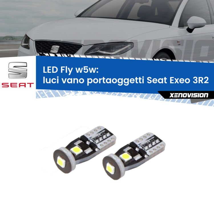 <strong>luci vano portaoggetti LED per Seat Exeo</strong> 3R2 2008 - 2013. Coppia lampadine <strong>w5w</strong> Canbus compatte modello Fly Xenovision.