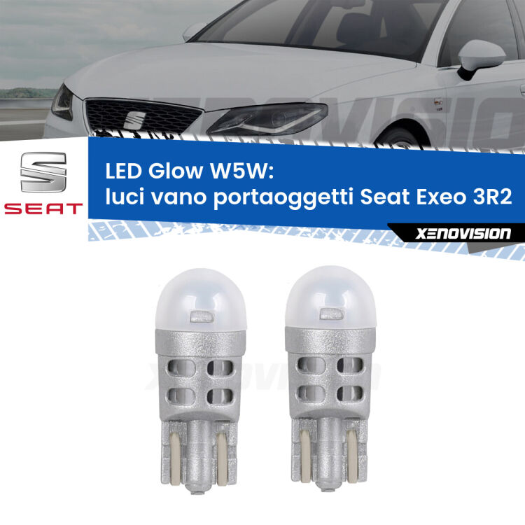 <strong>Luci Vano Portaoggetti LED luce calda per Seat Exeo</strong> 3R2 2008 - 2013. Coppia lampade <strong>W5W</strong> modello Glow di Xenovision.