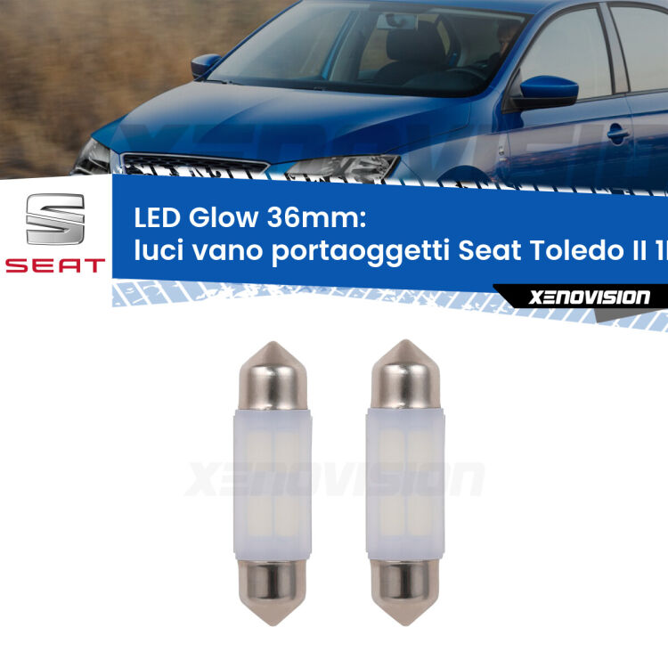 <strong>Luci Vano Portaoggetti LED luce calda per Seat Toledo II</strong> 1M 1998 - 2006. Coppia lampade <strong>C5W</strong> 36mm modello Glow di Xenovision.