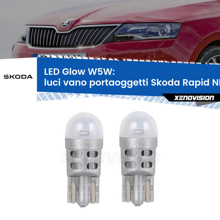 <strong>Luci Vano Portaoggetti LED luce calda per Skoda Rapid</strong> NH3 2012 - 2021. Coppia lampade <strong>W5W</strong> modello Glow di Xenovision.