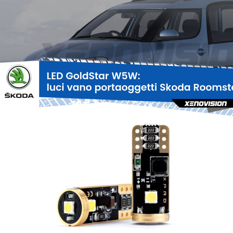 <strong>Luci Vano Portaoggetti LED Skoda Roomster</strong> 5J 2006 - 2015: ottima luminosità a 360 gradi. Si inseriscono ovunque. Canbus, Top Quality.