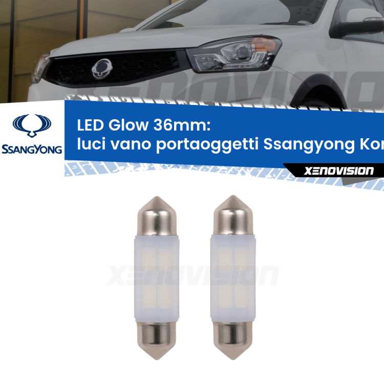 <strong>Luci Vano Portaoggetti LED luce calda per Ssangyong Korando</strong> Mk3 2010 - 2019. Coppia lampade <strong>C5W</strong> 36mm modello Glow di Xenovision.