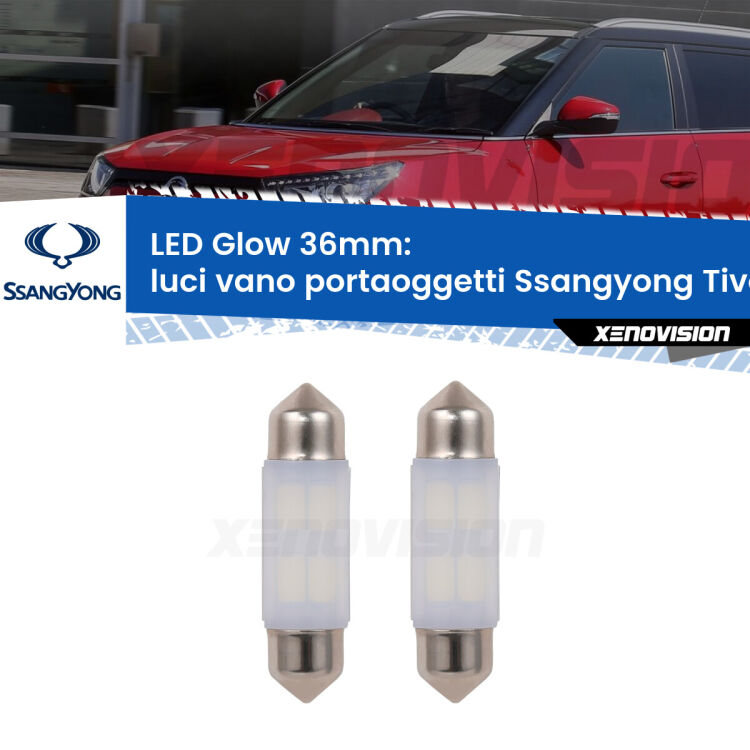 <strong>Luci Vano Portaoggetti LED luce calda per Ssangyong Tivoli</strong>  2015 in poi. Coppia lampade <strong>C5W</strong> 36mm modello Glow di Xenovision.