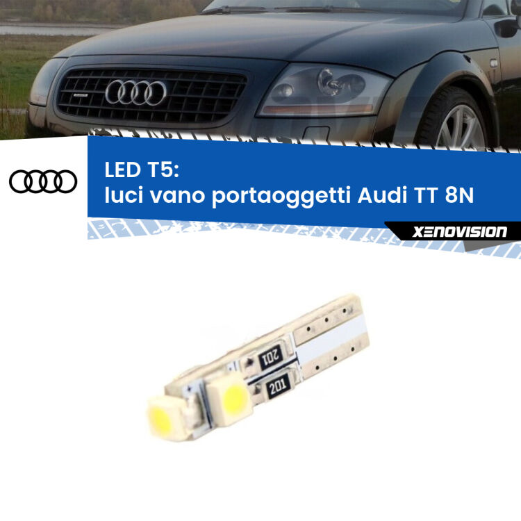 <strong>Luci Vano Portaoggetti LED no-spie per Audi TT</strong> 8N 1998 - 2006. Lampadina <strong>T5</strong> da Xenovision