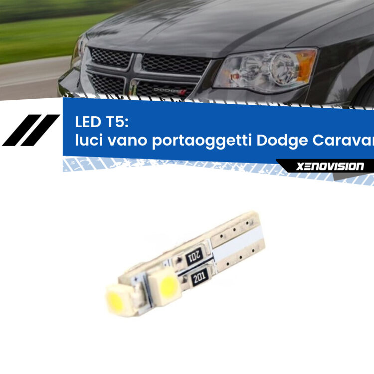 <strong>Luci Vano Portaoggetti LED no-spie per Dodge Caravan</strong> RG_ 2000 - 2007. Lampadina <strong>T5</strong> da Xenovision