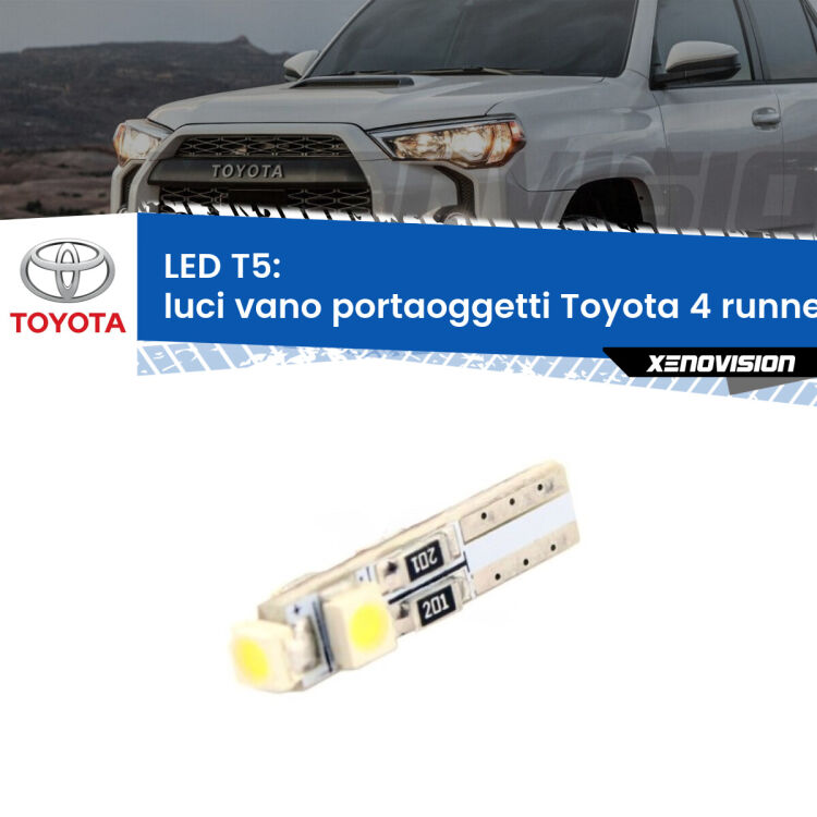 <strong>Luci Vano Portaoggetti LED no-spie per Toyota 4 runner</strong> N180 1995 - 2002. Lampadina <strong>T5</strong> da Xenovision