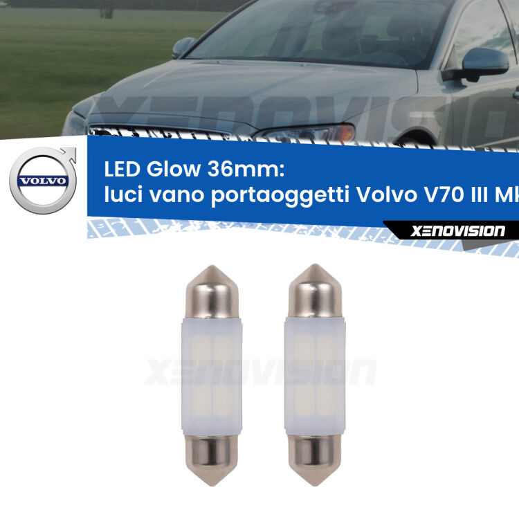 <strong>Luci Vano Portaoggetti LED luce calda per Volvo V70 III</strong> Mk3 2008 - 2016. Coppia lampade <strong>C5W</strong> 36mm modello Glow di Xenovision.