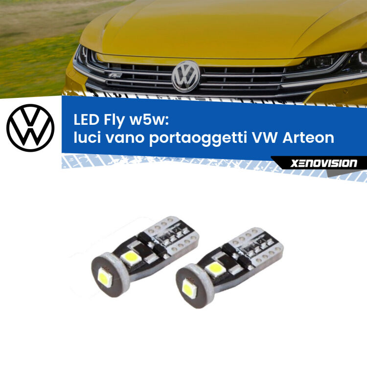 <strong>luci vano portaoggetti LED per VW Arteon</strong>  2017 in poi. Coppia lampadine <strong>w5w</strong> Canbus compatte modello Fly Xenovision.