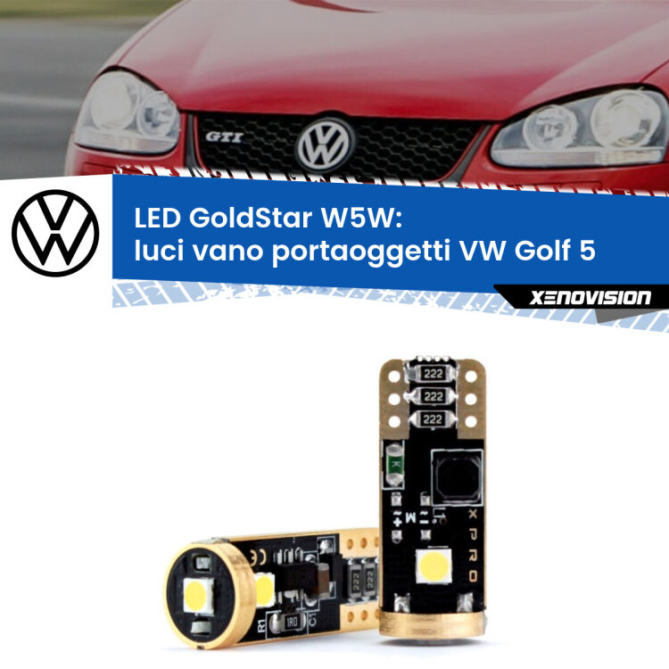 <strong>Luci Vano Portaoggetti LED VW Golf 5</strong>  2003 - 2009: ottima luminosità a 360 gradi. Si inseriscono ovunque. Canbus, Top Quality.