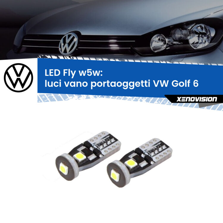 <strong>luci vano portaoggetti LED per VW Golf 6</strong>  2008 - 2011. Coppia lampadine <strong>w5w</strong> Canbus compatte modello Fly Xenovision.